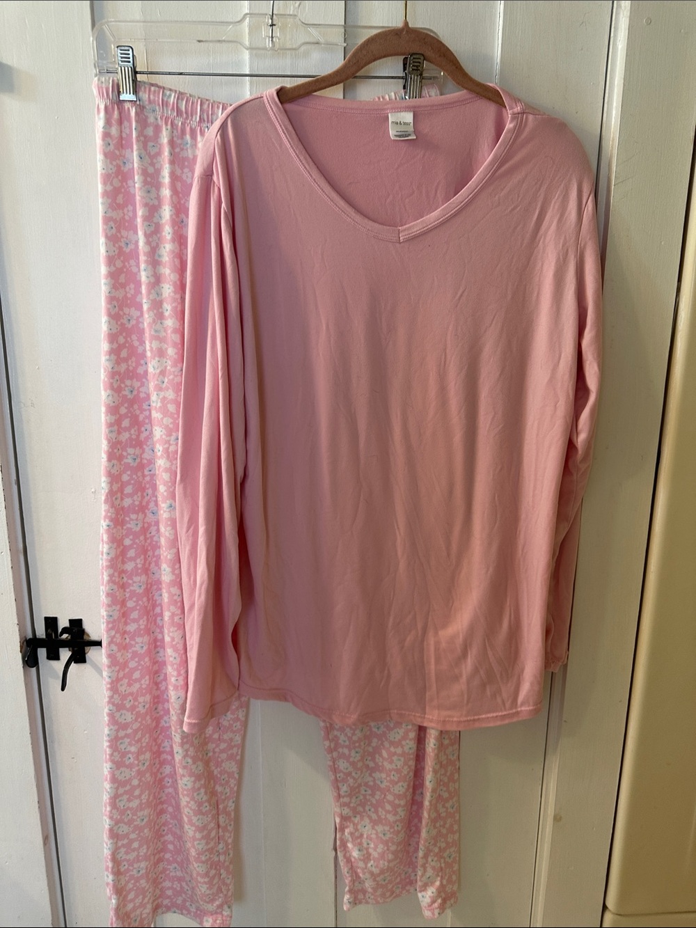 Soft Pink Pajama Set - Long Sleeve Top & Floral Pants